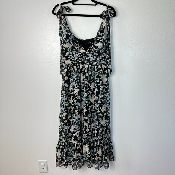 Lulus Dress Lush Loveliness Floral Midi Tie Strap Black Blue Pink S NWOT NEW - Picture 2 of 10
